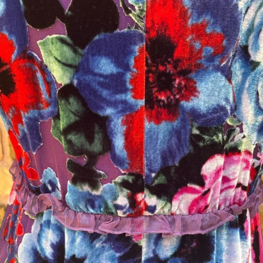 Johnny Was Jade Floral Velvet Midi Dress in Purple S